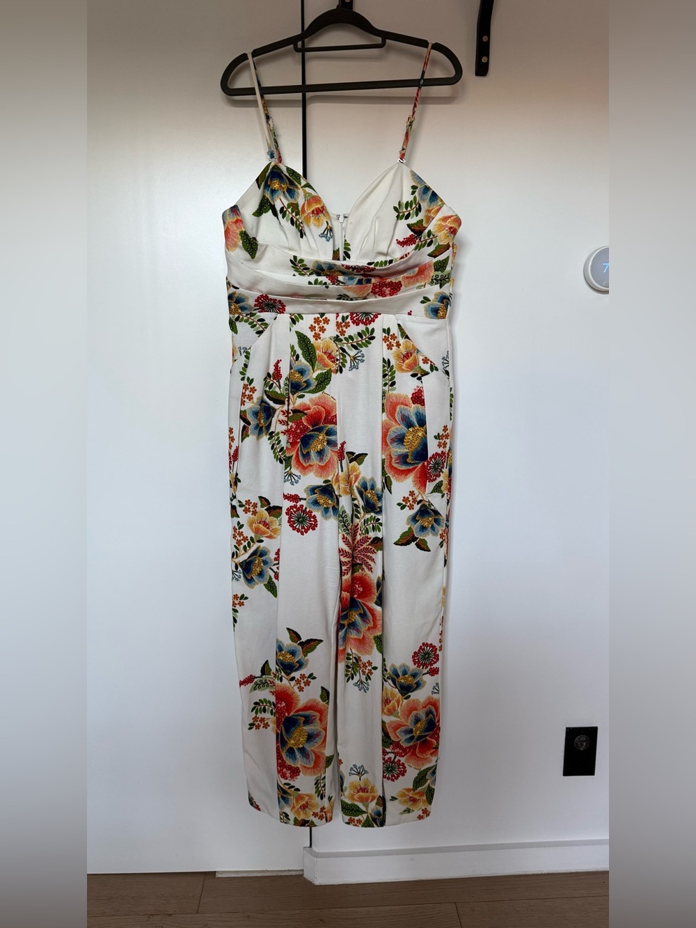 FARM Rio Strapless Floral Barrel-Leg Jumpsuit - White with Red, Orange & Blue - Picture 2 of 9